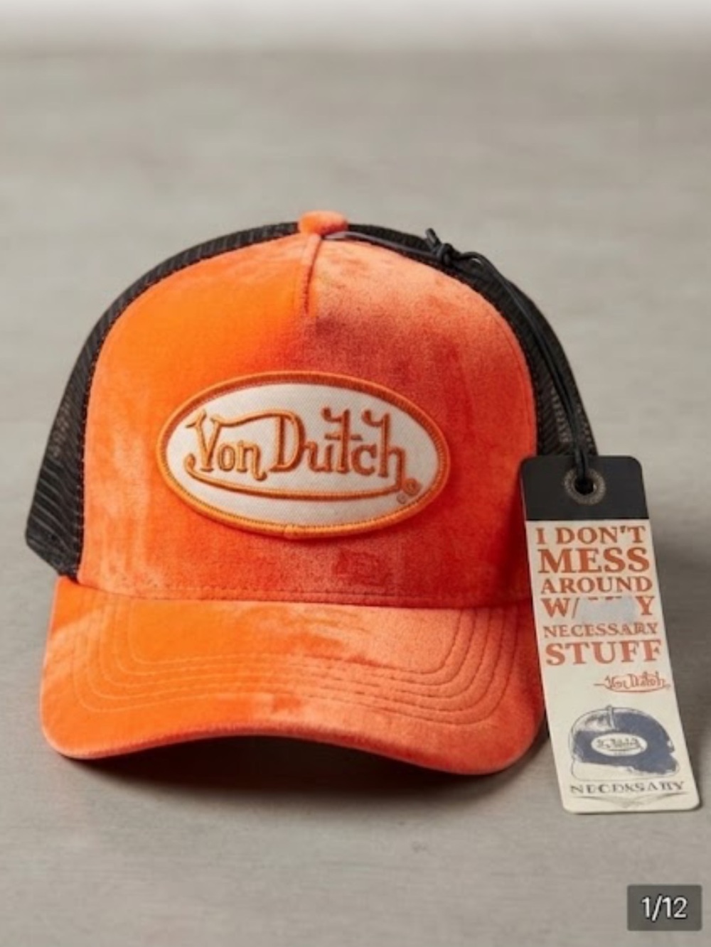 NWT Von Dutch Neon Orange Velvet Velour Trucker Hat Unisex Snapback Cap
